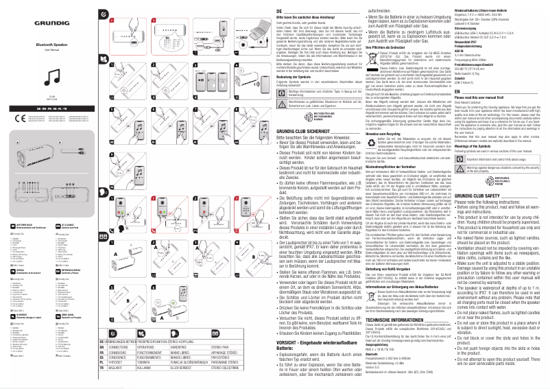 Page 1 de la notice Manuel utilisateur Grundig GBT Club