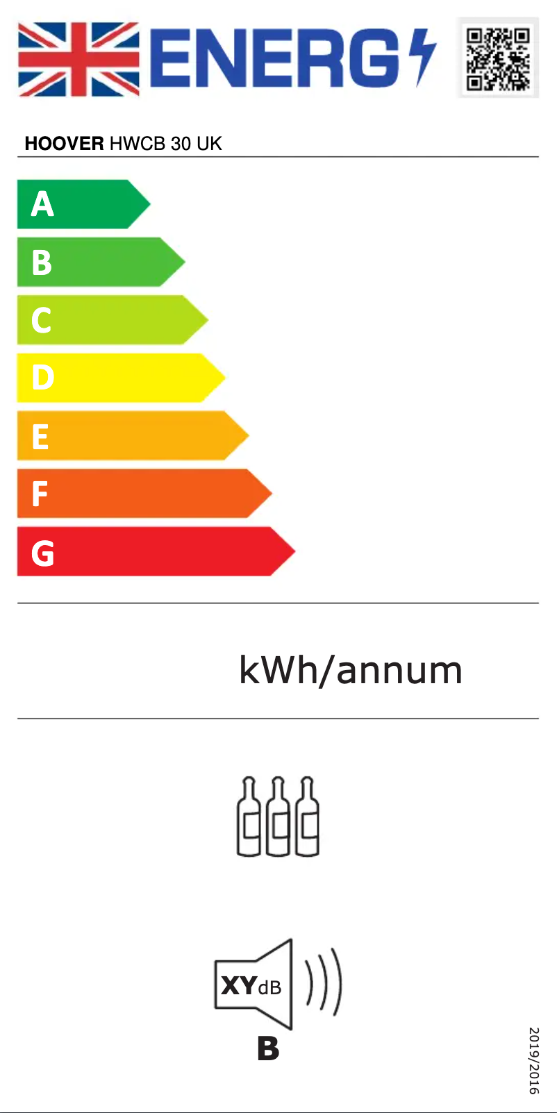 Page n°1 - Label énergétique Hoover HWCB 30 UK