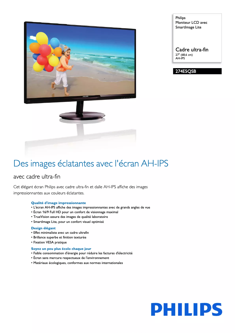 Image de la première page du manuel de l'appareil 274E5QSB