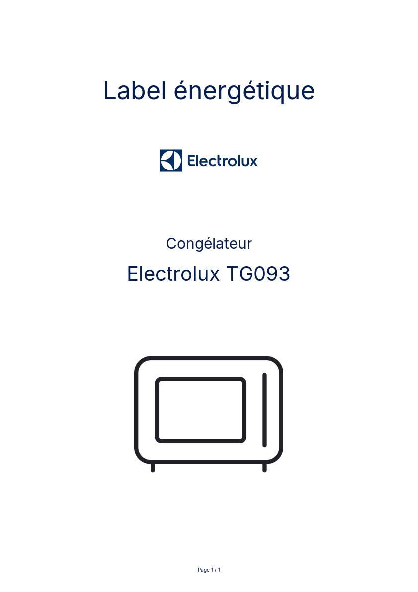 Page n°1 - Label énergétique Electrolux TG093