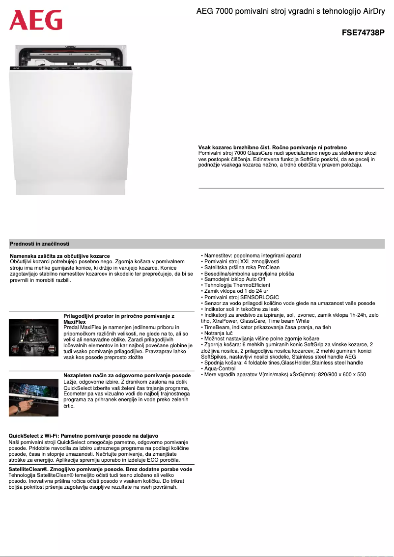 Página 1 del manual Ficha técnica AEG FSE74738P