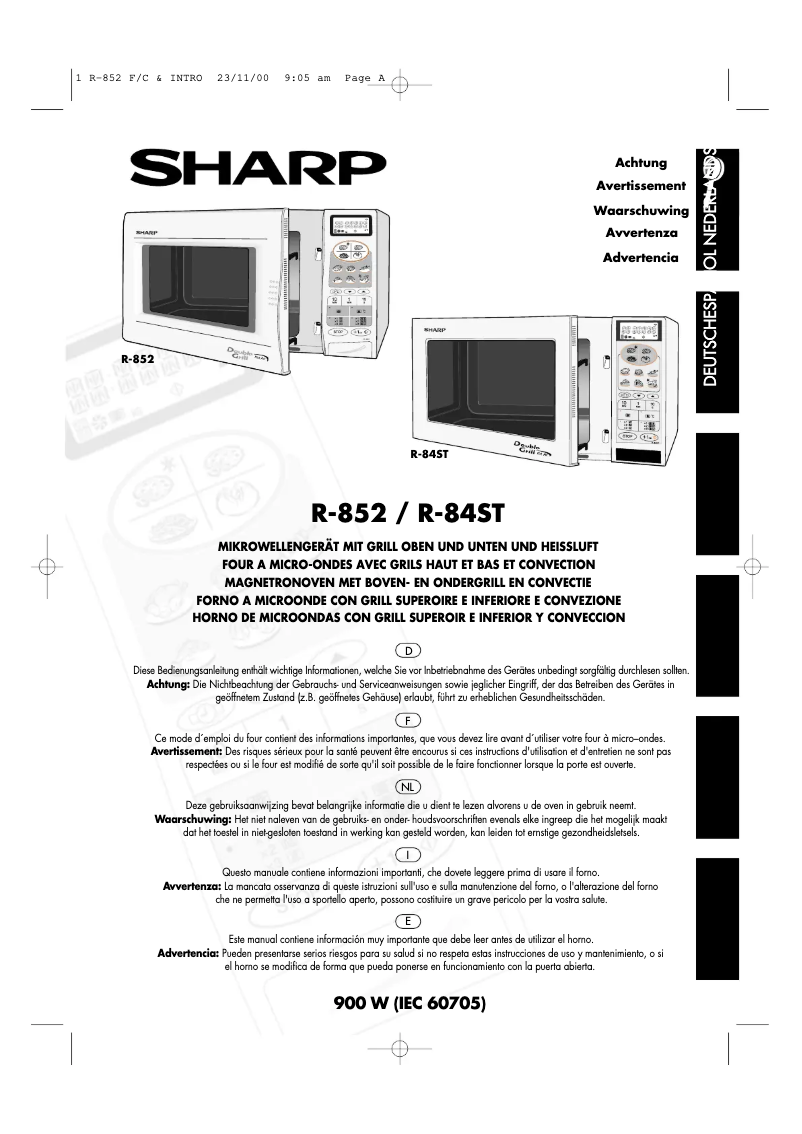 Page 1 de la notice Manuel utilisateur Sharp R-852