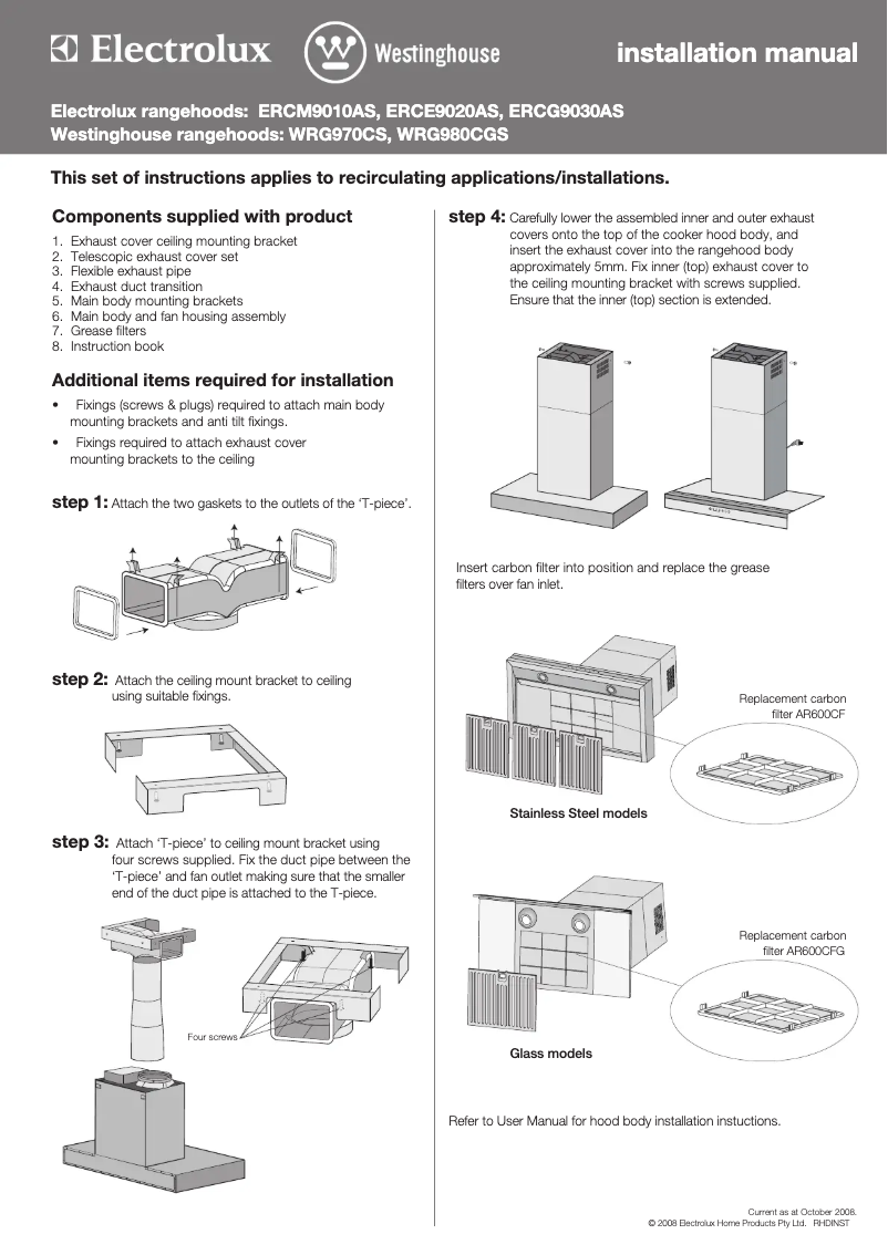 Page 1 de la notice Guide d'installation Electrolux ERCM9010AS