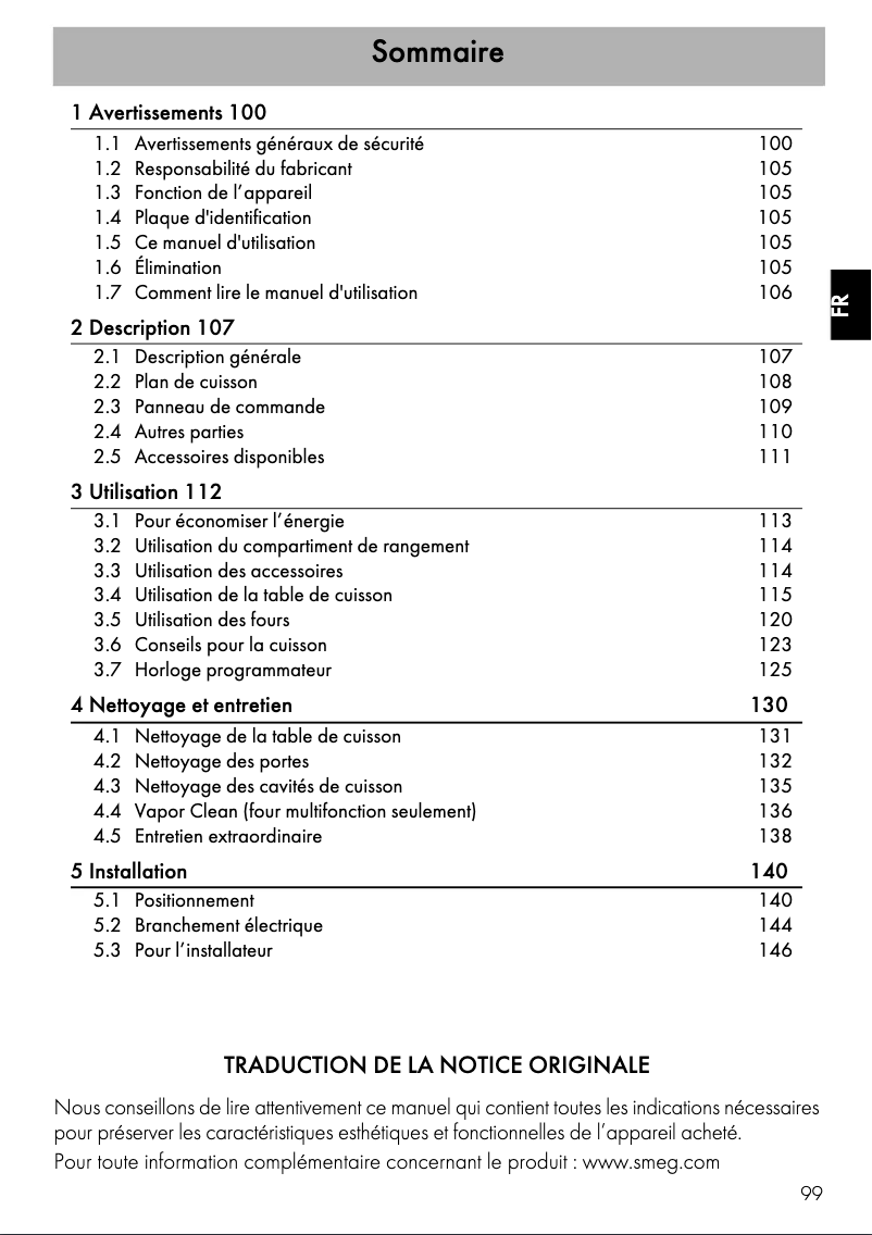Page 1 de la notice Mode d'emploi Smeg TR4110IX-1