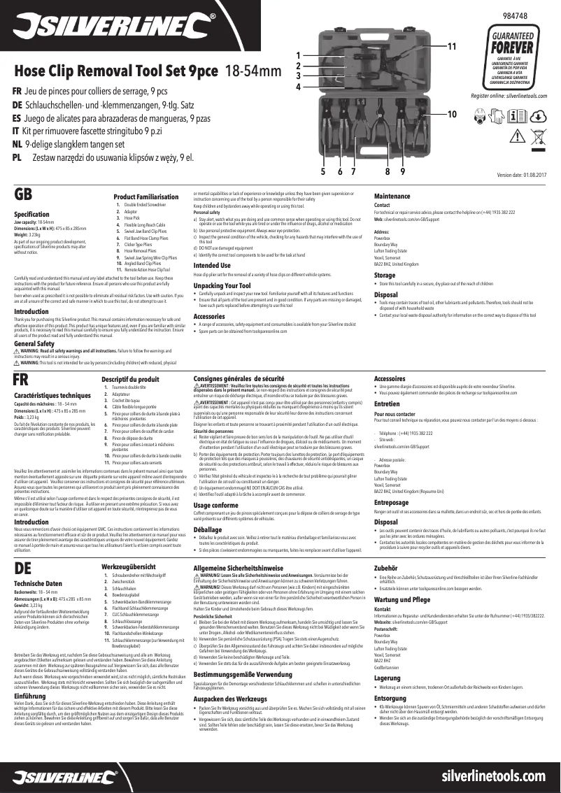 Page 1 de la notice Manuel utilisateur Silverline 984748