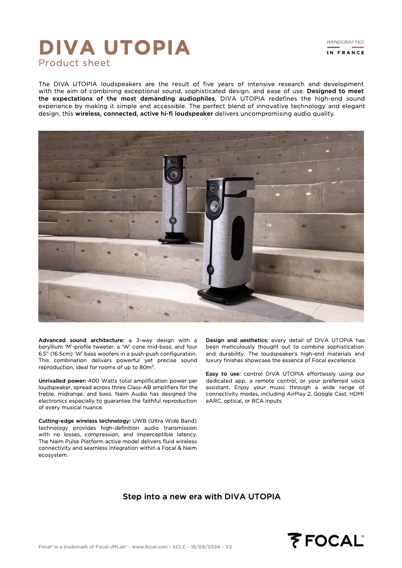Page 1 de la notice Fiche technique Focal Diva Utopia