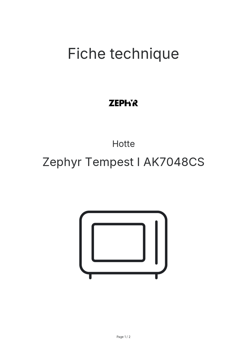 Page n°1 - Fiche technique Zephyr Tempest I AK7048CS