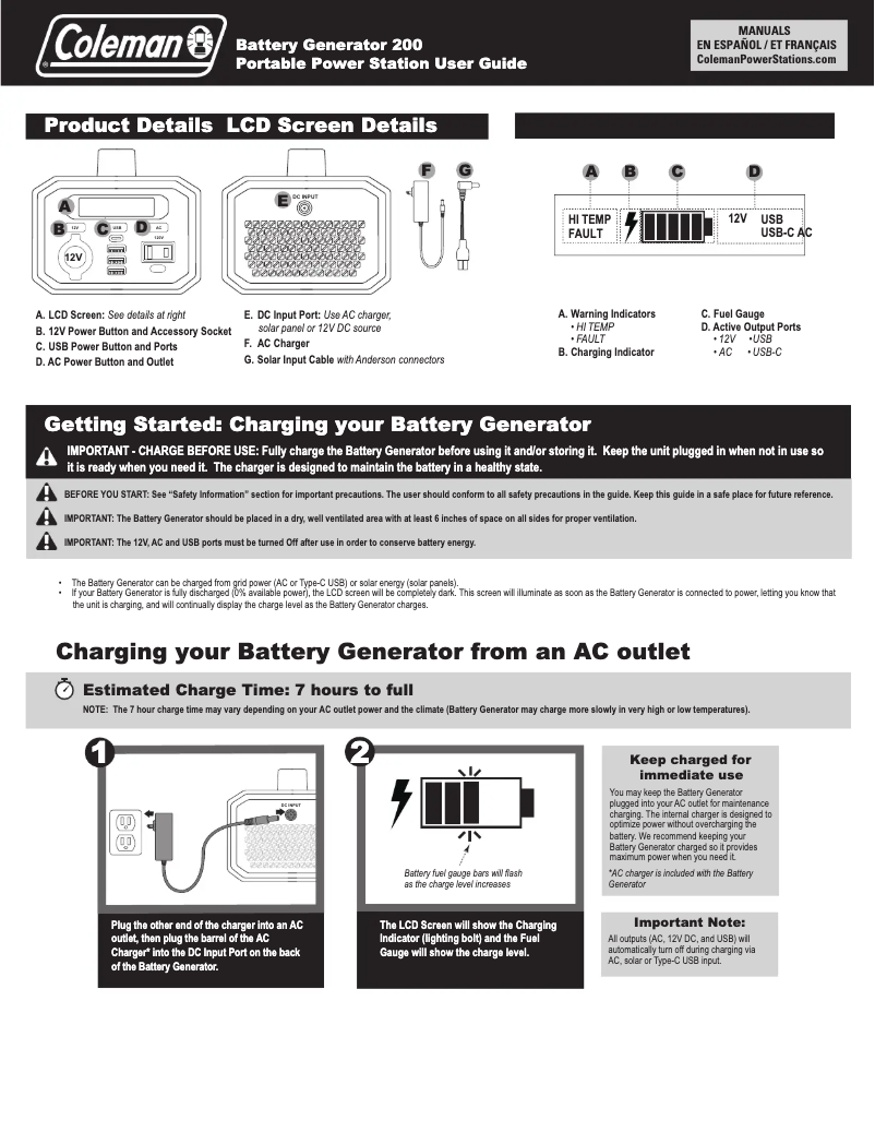 Page 1 de la notice Manuel utilisateur Coleman Voyager Go 200