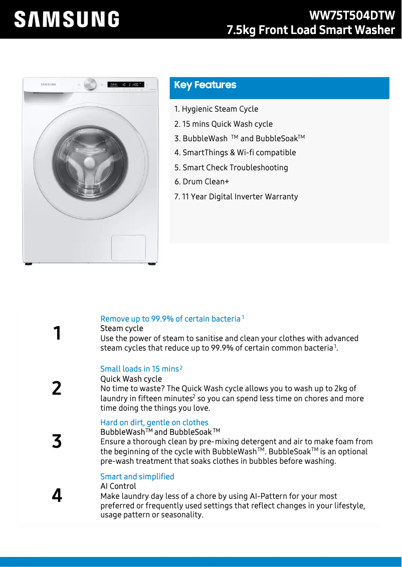 Image de la première page du manuel de l'appareil WW75T504DTW