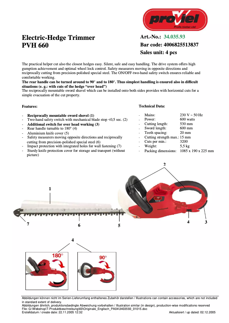 Page n°1 - Manuel utilisateur Proviel PVH 660