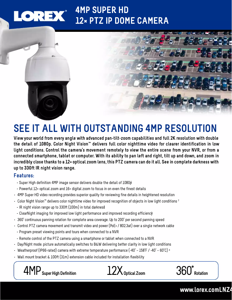Page 1 de la notice Fiche technique Lorex LNZ44P12B