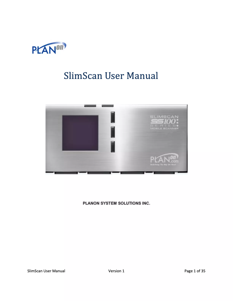 Page n°1 - Manuel utilisateur PlanOn SlimScan SS100