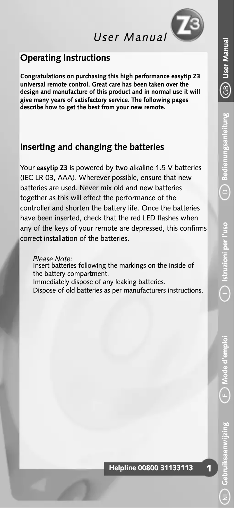 Page 1 de la notice Manuel utilisateur Ruwido Easytip Z3