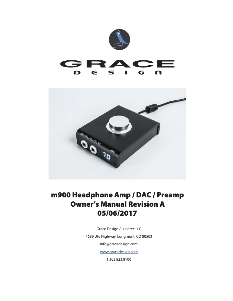 Page n°1 - Manuel utilisateur Grace Design m900