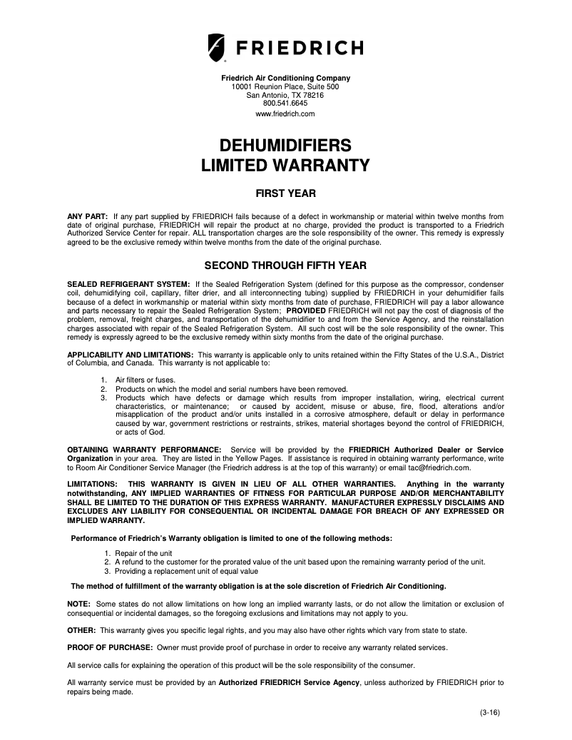 Page 1 de la notice Mode d'emploi Friedrich D50B1A