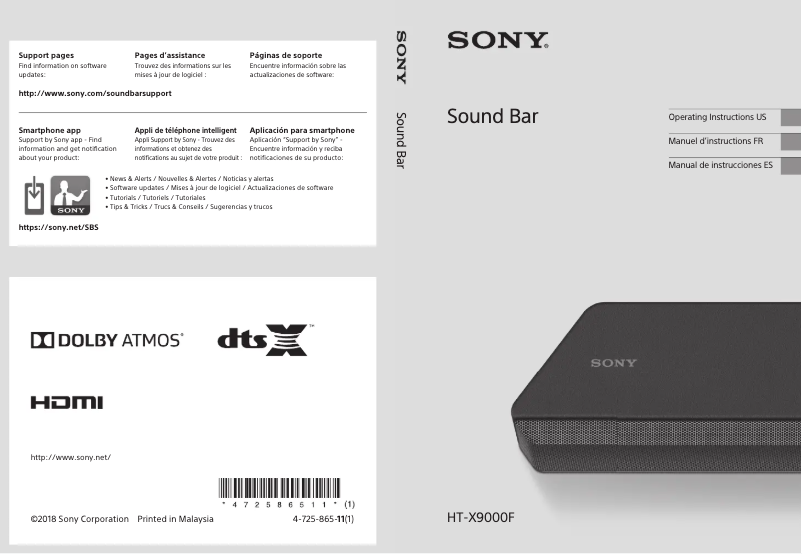 Page 1 de la notice Manuel d'utilisation et d'entretien Sony HT-X9000F