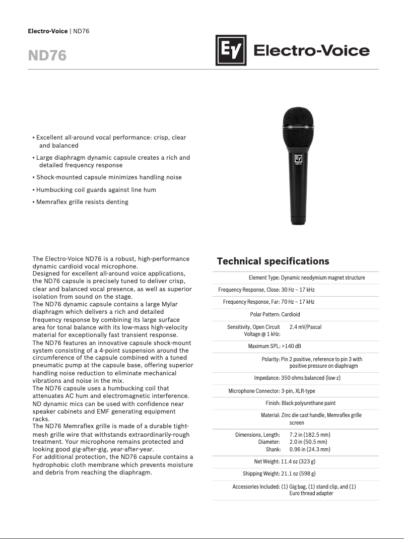 Page 1 de la notice Manuel utilisateur Electro-Voice ND76