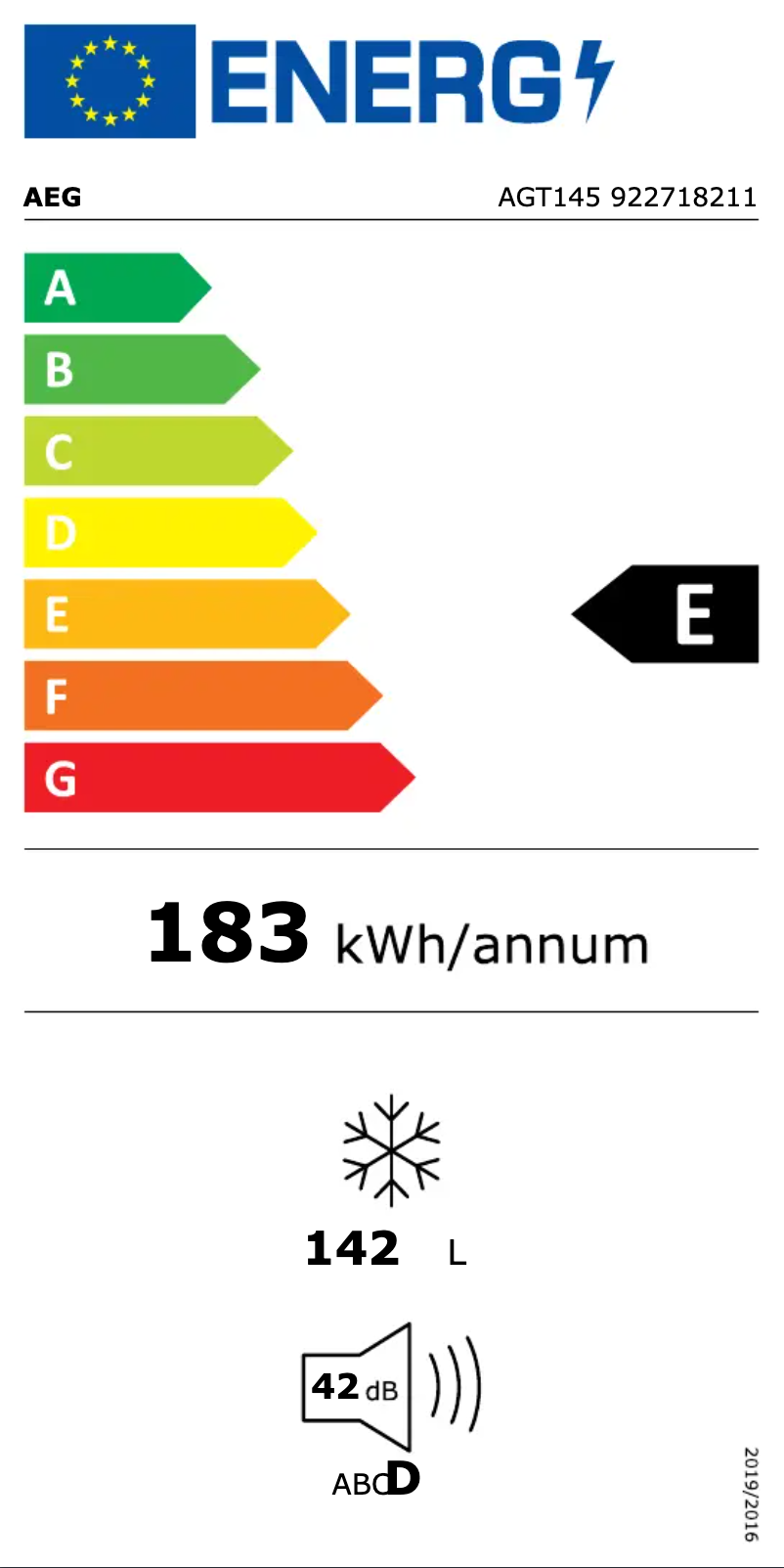 Page 1 de la notice Label énergétique AEG AGT145