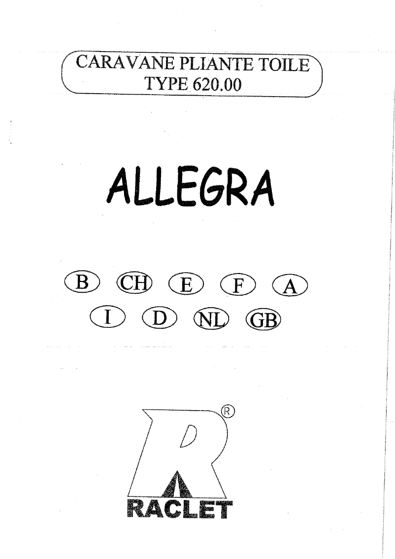 Page 1 de la notice Manuel utilisateur Raclet Allegra