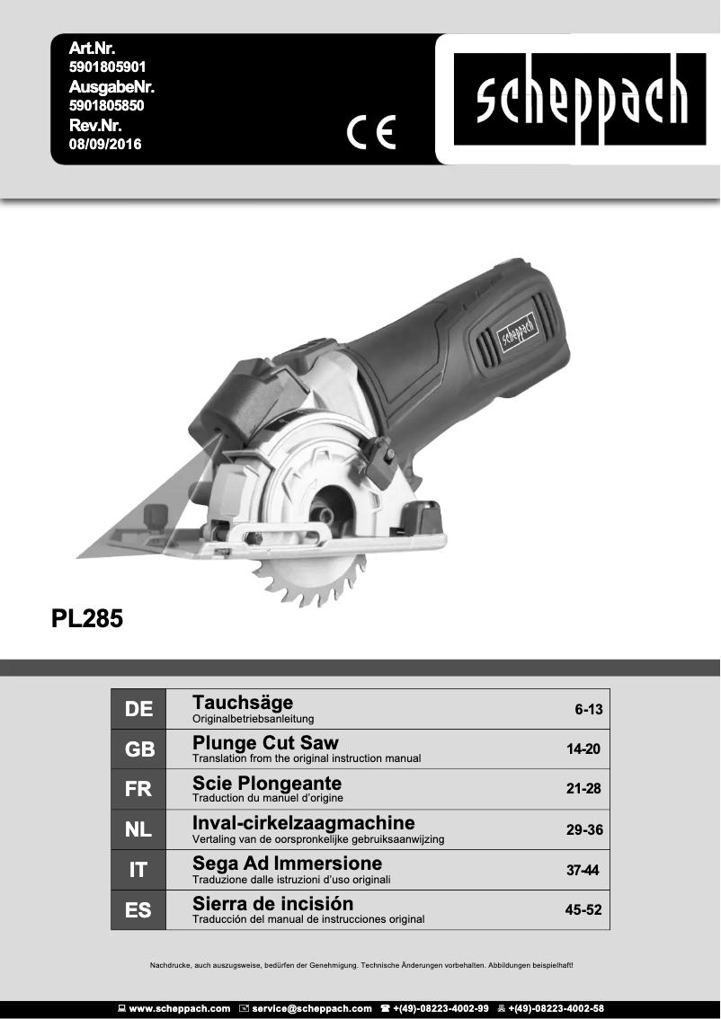 Image de la première page du manuel de l'appareil PL285
