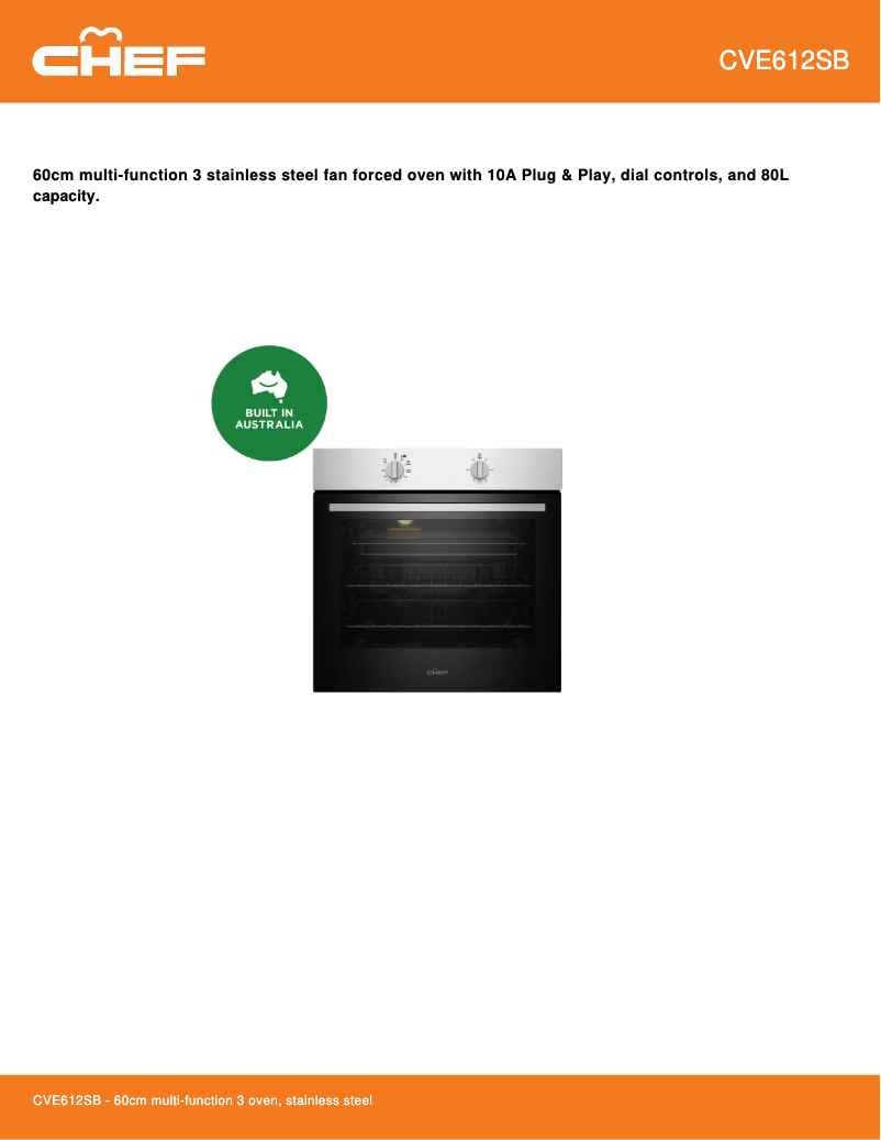 Page 1 de la notice Fiche technique Chef CVE612SB