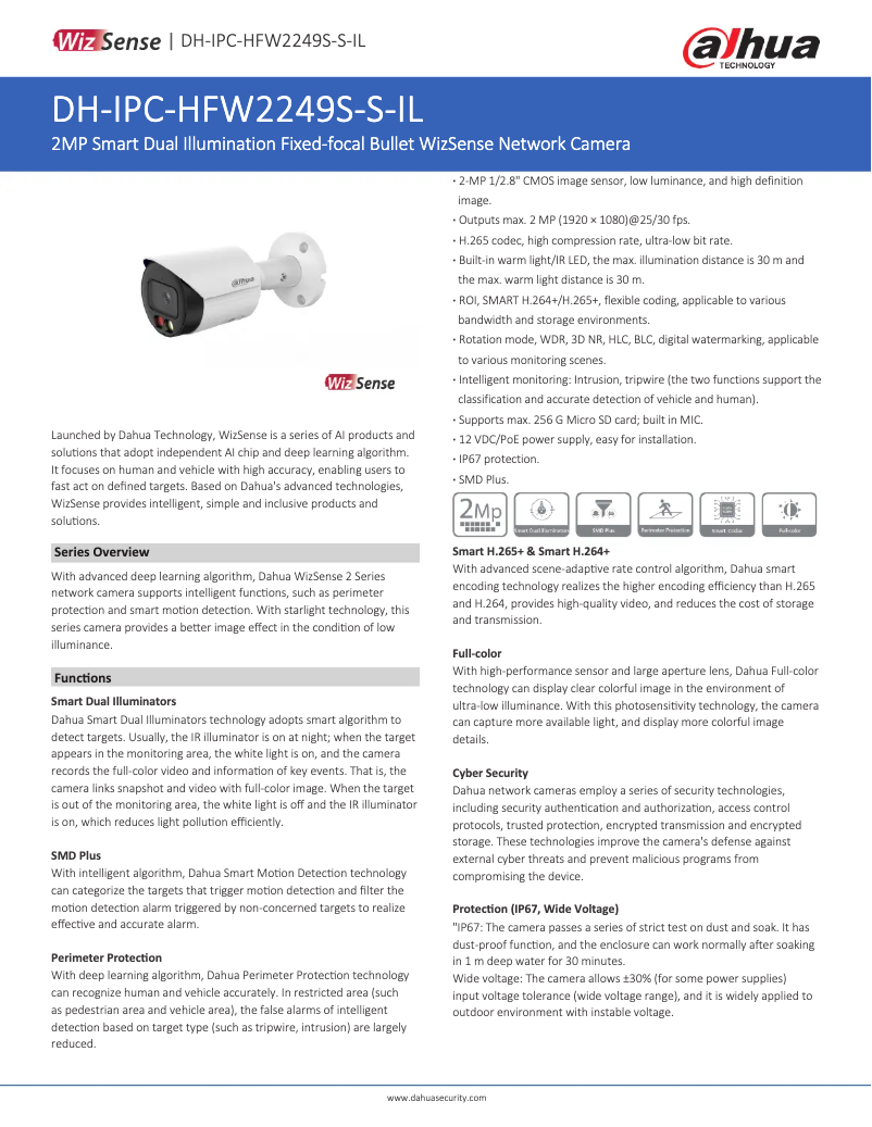 Page 1 de la notice Fiche technique Dahua Technology IPC-HFW2249S-S-IL