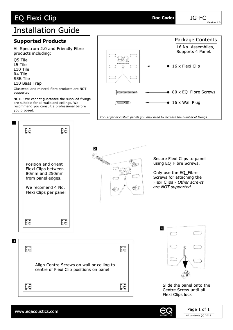 Page n°1 - Manuel utilisateur EQ Acoustics Flexi Clips