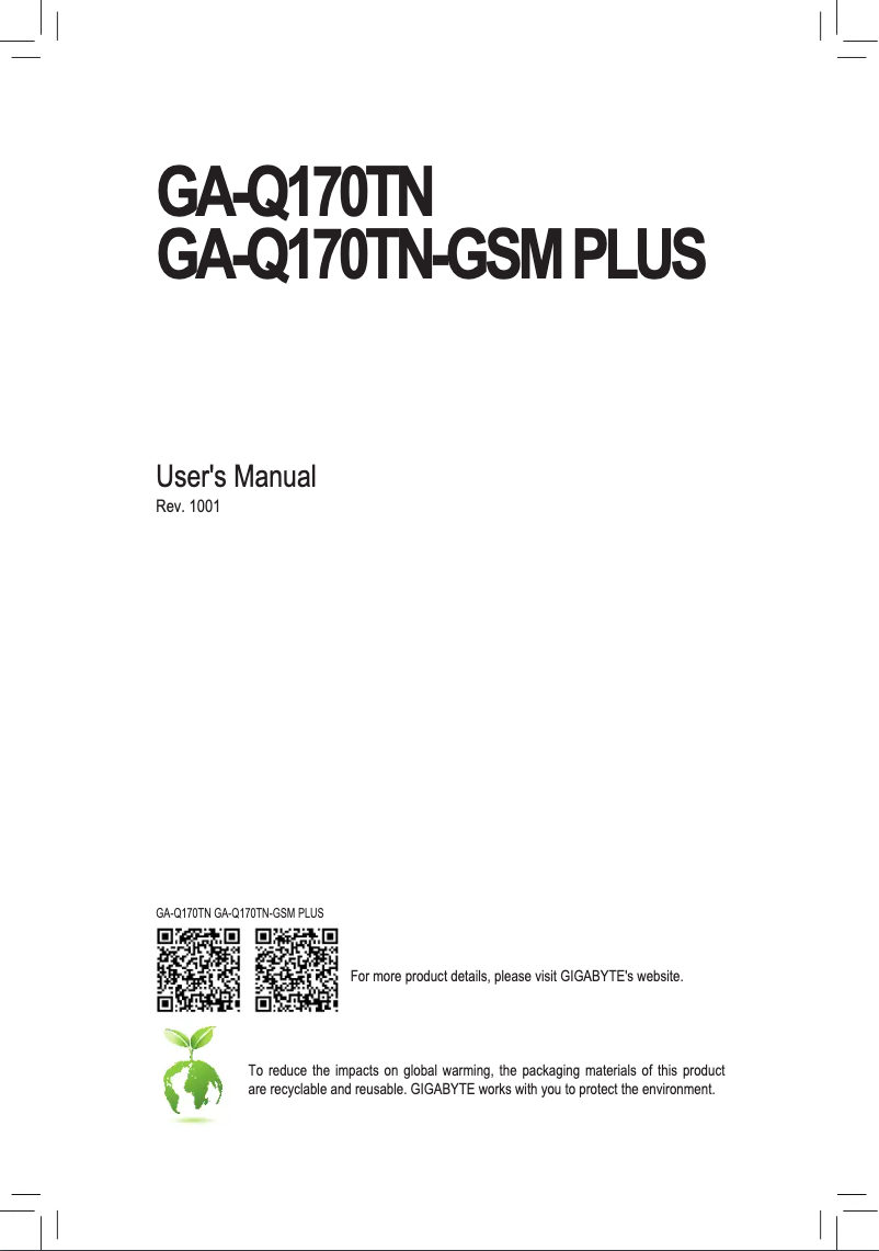 Page 1 de la notice Manuel utilisateur Gigabyte GA-Q170TN