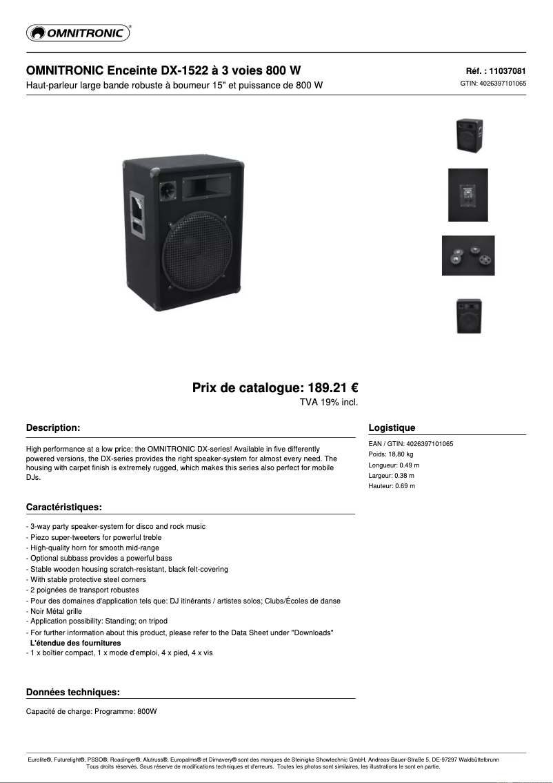 Page n°1 - Fiche technique Omnitronic DX-1522