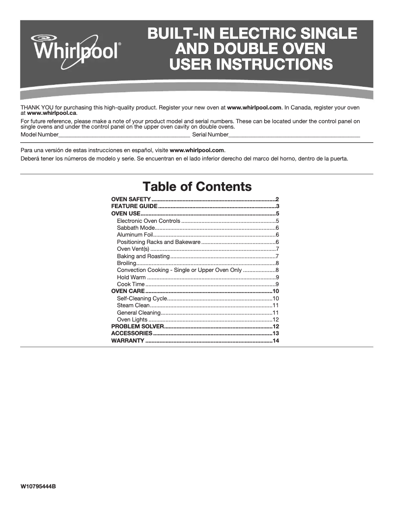 Page 1 de la notice Manuel utilisateur Whirlpool WOS51EC7AW