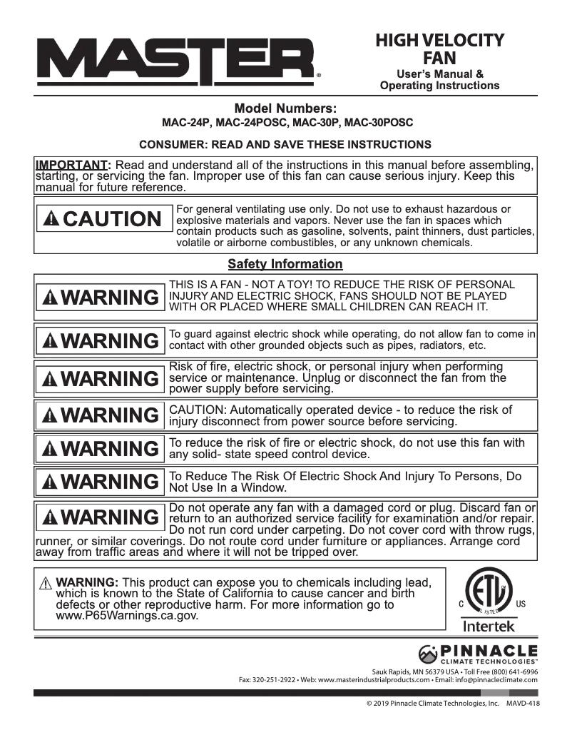 Image de la première page du manuel de l'appareil MAC-24POSC