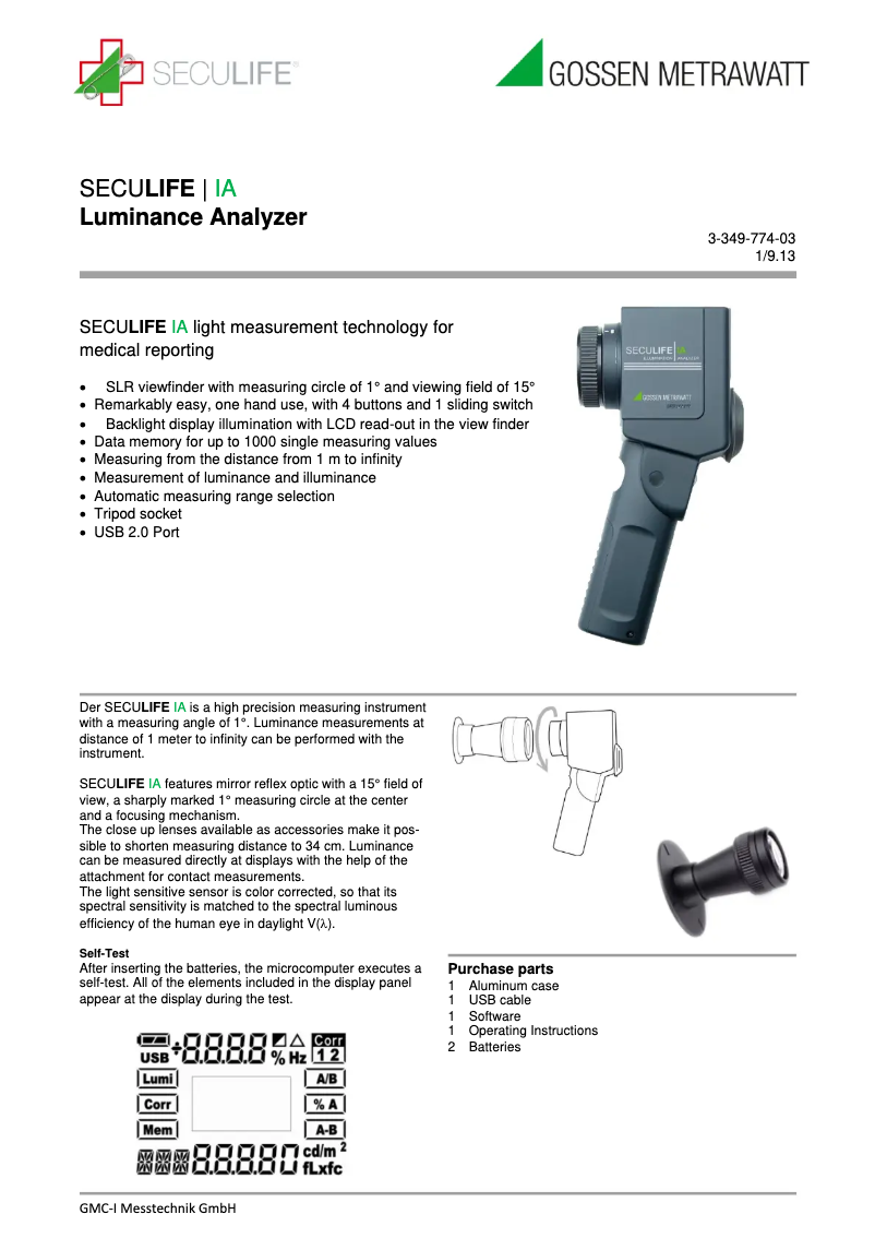 Page 1 de la notice Fiche technique Gossen Metrawatt SECULIFE IA