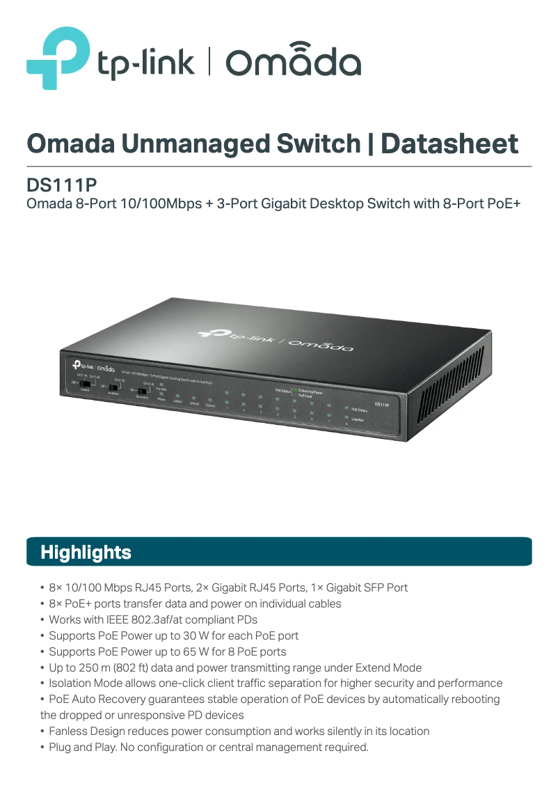 Página 1 del manual Ficha técnica TP-Link Omada DS111P