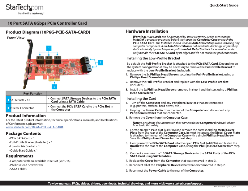 Page 1 de la notice Manuel utilisateur StarTech.com 10P6G-PCIE-SATA-CARD