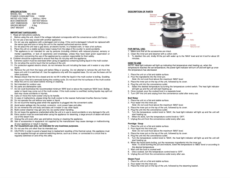Page 1 de la notice Manuel utilisateur Imarflex IMC-4500