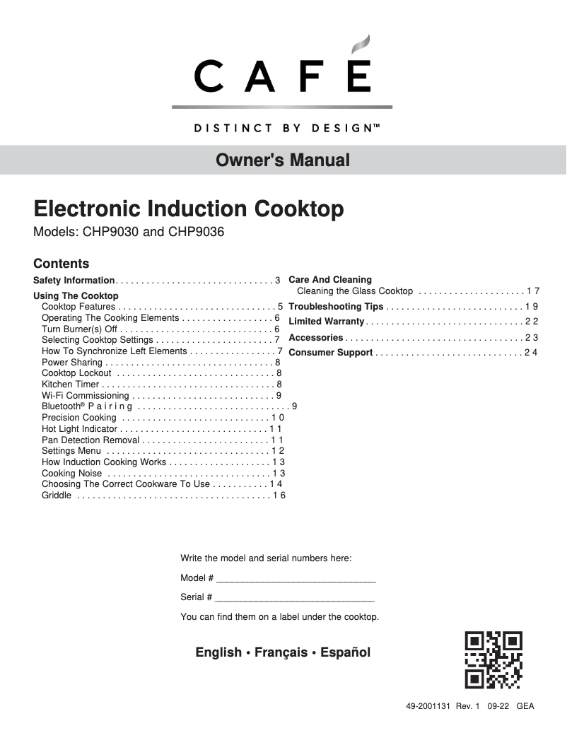 Page 1 de la notice Manuel d'utilisation et d'entretien GE Café CHP90362TSS