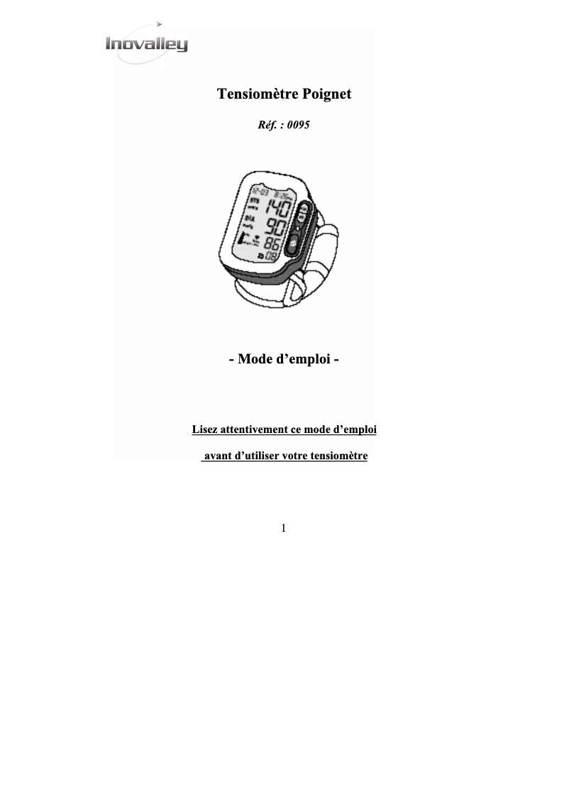 Page 1 de la notice Manuel utilisateur Inovalley 0095