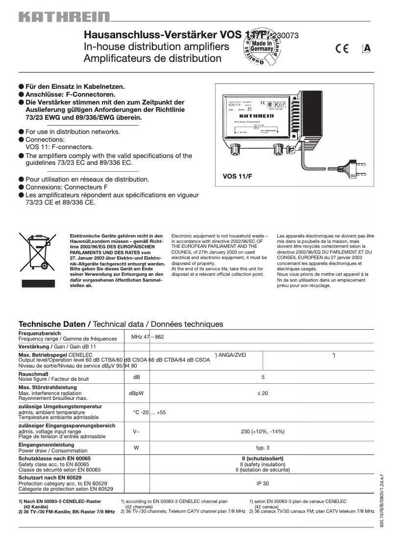Image de la première page du manuel de l'appareil VOS 11/F