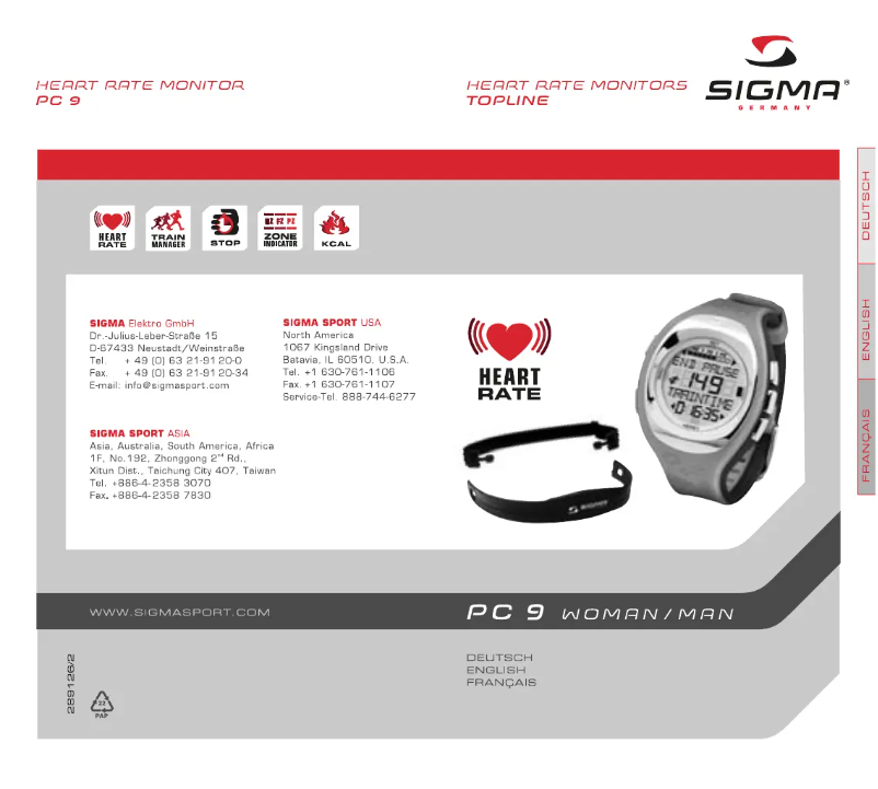 Page 1 de la notice Manuel utilisateur Sigma Sport PC 9