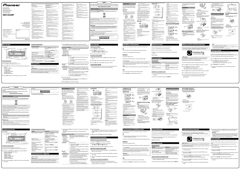 Page 1 de la notice Guide de démarrage rapide Pioneer DEH-S520BT