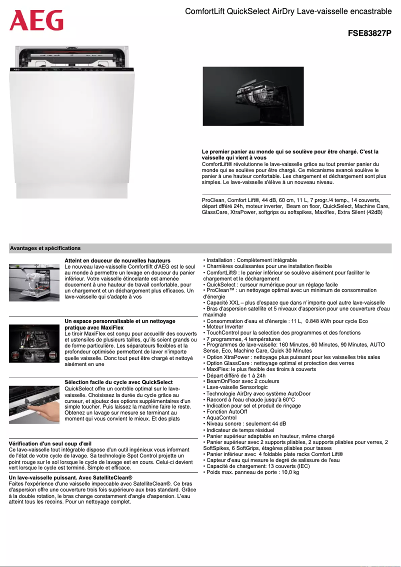 Page n°1 - Fiche technique AEG FSE83827P