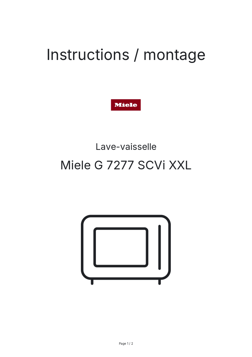 Page n°1 - Instructions / montage Miele G 7277 SCVi XXL