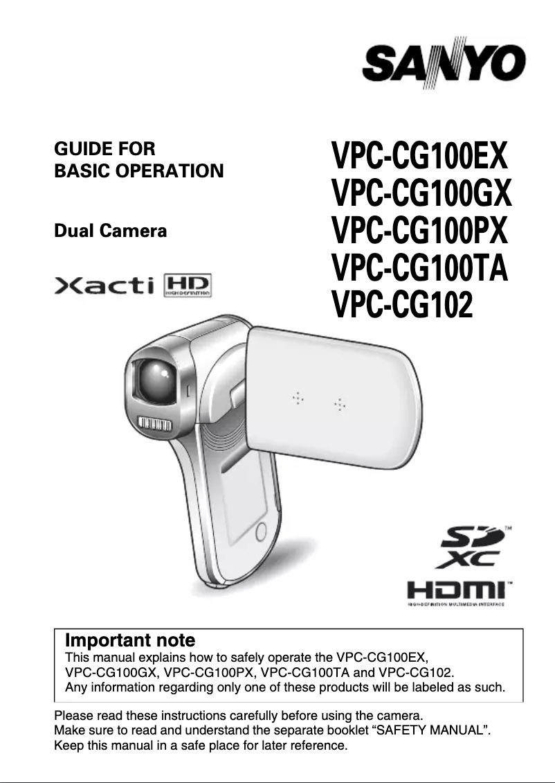 Image de la première page du manuel de l'appareil Xacti VPC-CG10