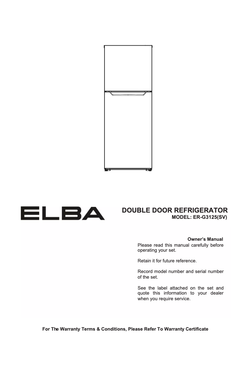 Page 1 de la notice Manuel utilisateur Elba ULTIMO ER-G3125(SV)