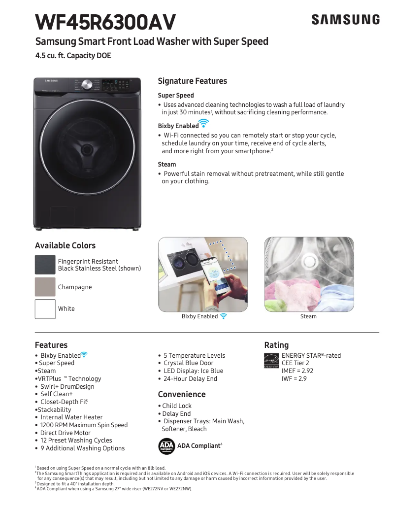 Page n°1 - Fiche technique Samsung WF45R6300AC