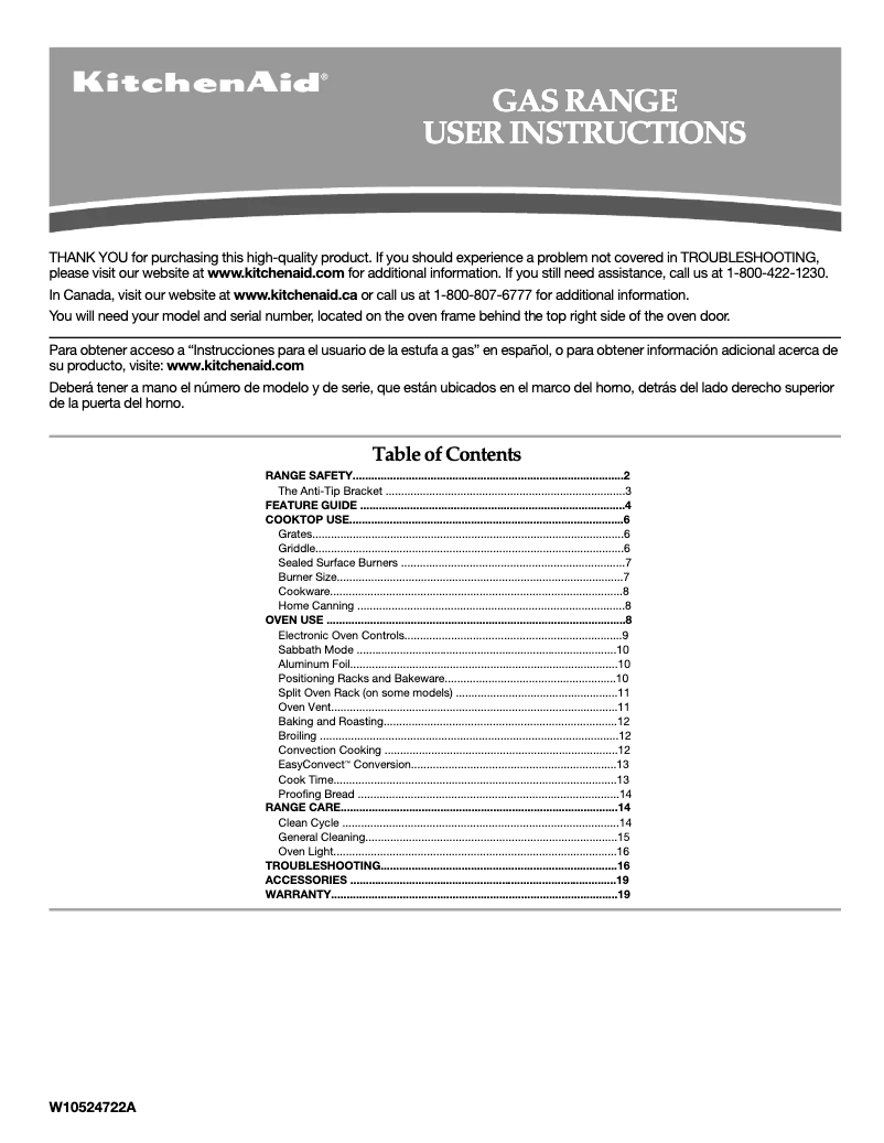 Page 1 de la notice Manuel d'utilisation et d'entretien KitchenAid Architect KGRS303B