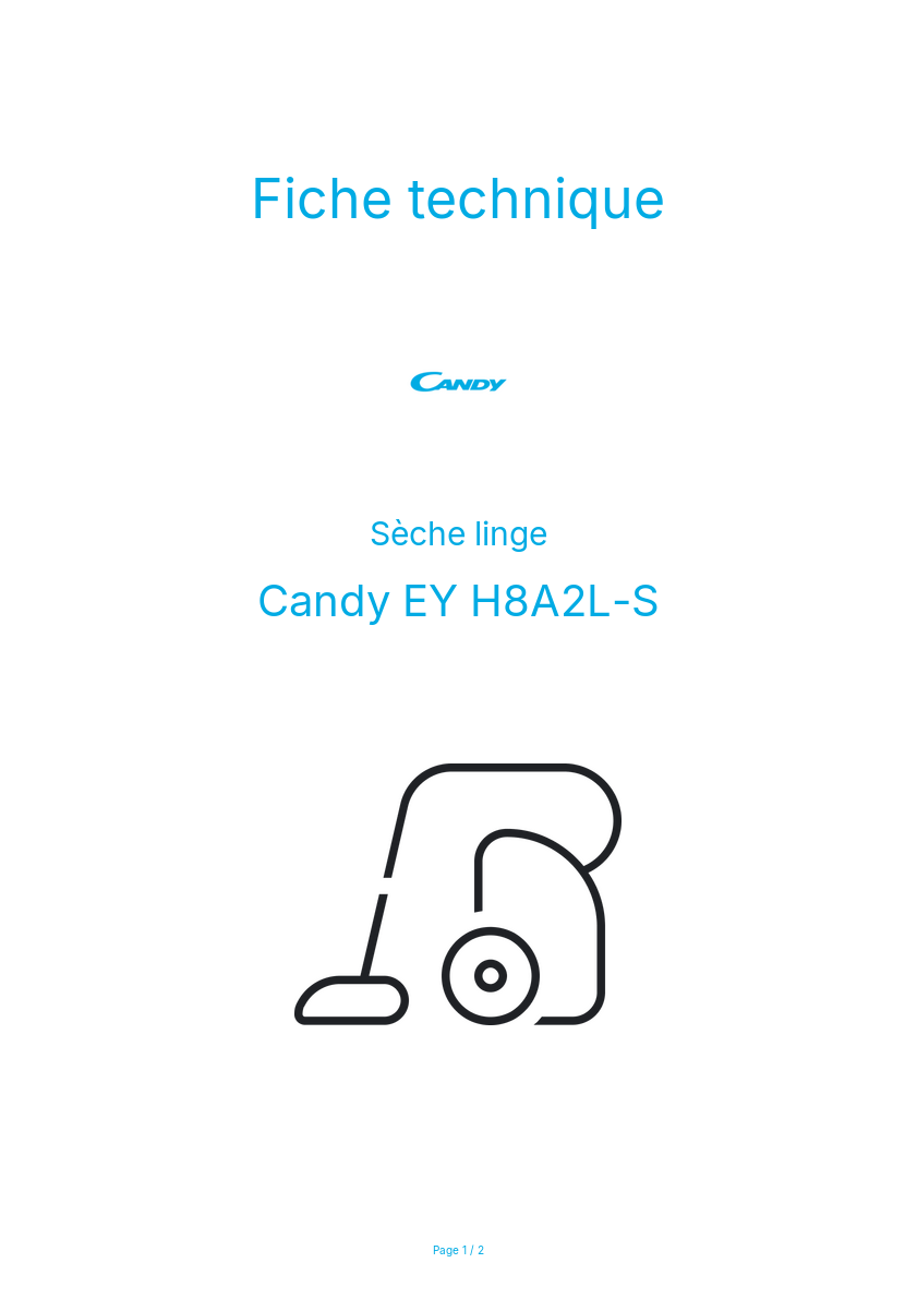 Page n°1 - Fiche technique Candy EY H8A2L-S