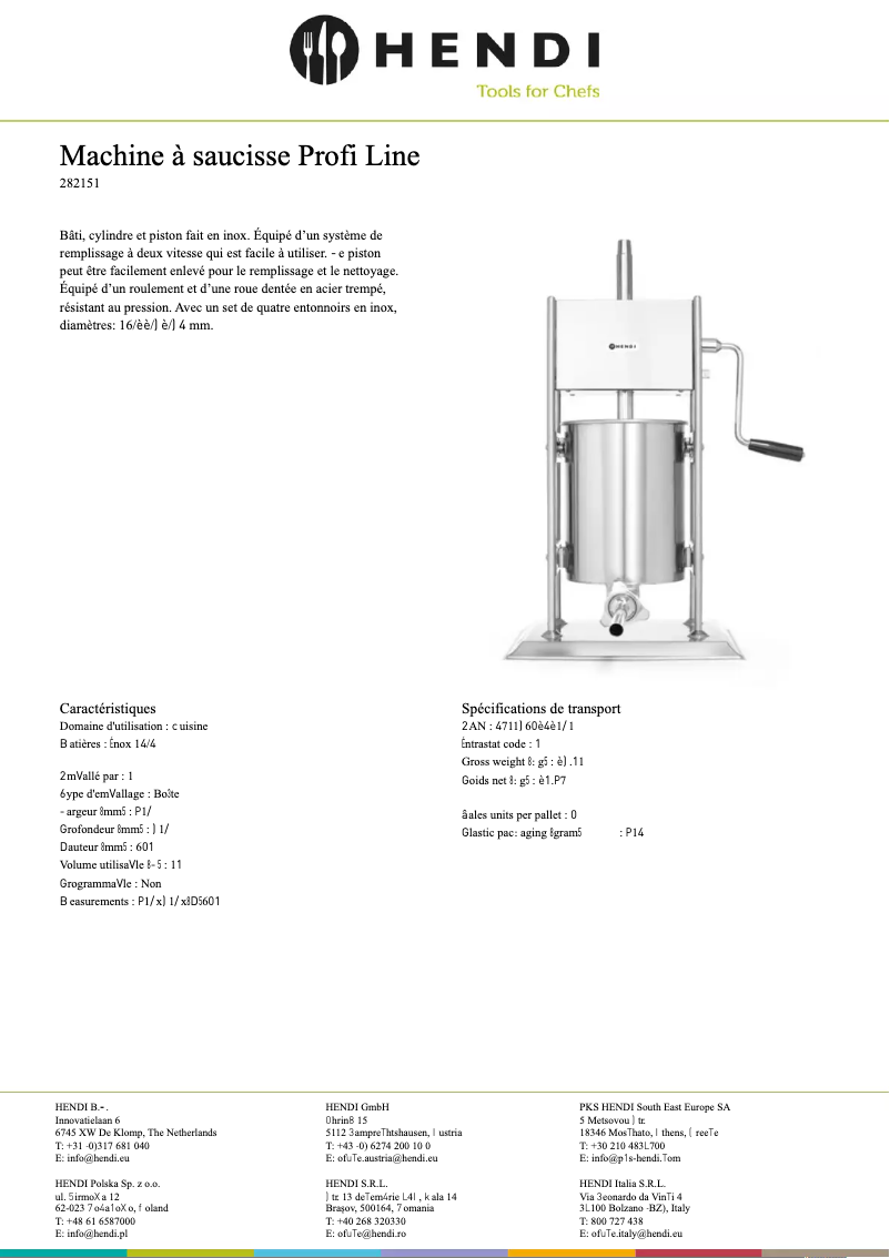 Page 1 de la notice Fiche technique Hendi 282571