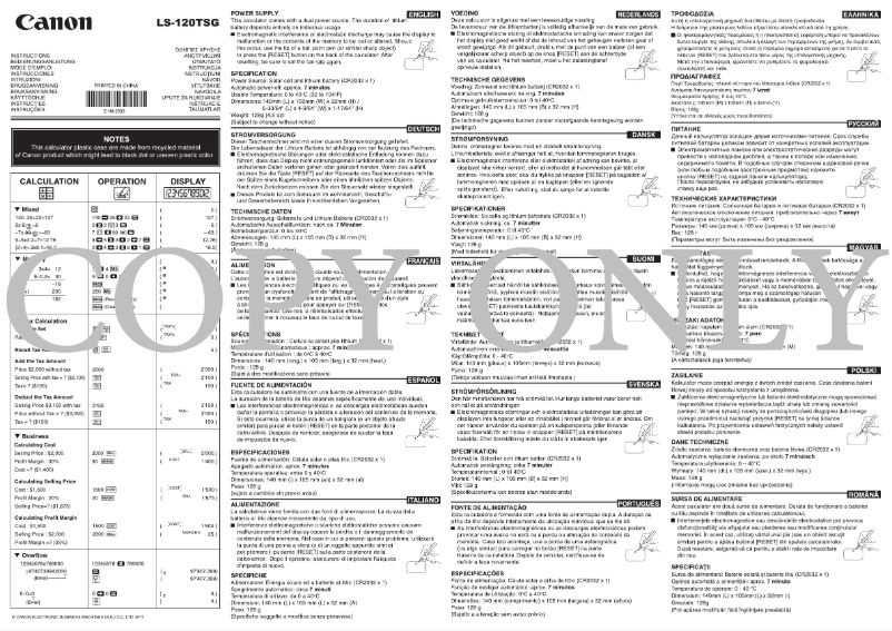 Page 1 de la notice Manuel utilisateur Canon LS-120TSG