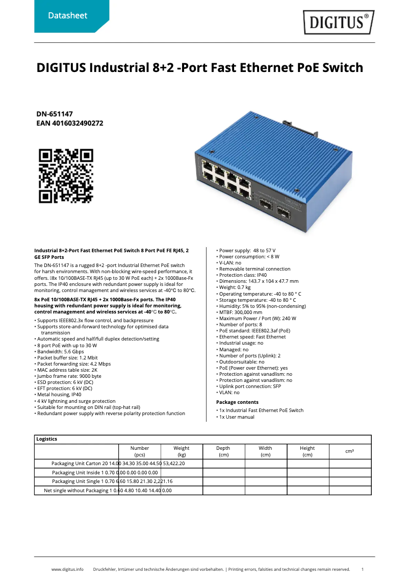 Page n°1 - Fiche technique Digitus DN-651147